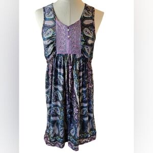 Boho Paisley Sleeveless Dress Purple Blue Size Large